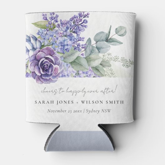 Lilac Succulent Eukalyptus Botanische Hochzeit Dosenkühler (Vorderseite)