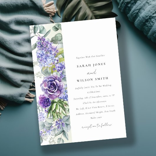 Lilac Succulent Eukalyptus Botanischer Rahmen Hoch Einladung