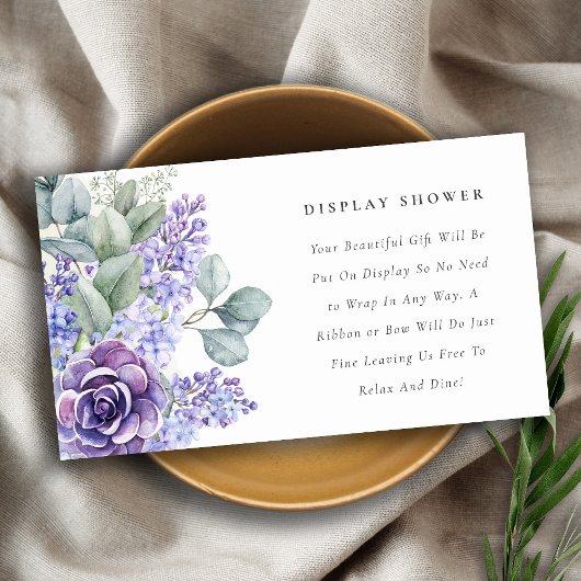 Lilac Succulent Foliage Display Dusche Babydusche Begleitkarte