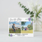 Lilac succules Fotos Save the Date Ankündigungspostkarte (Stehend Vorderseite)