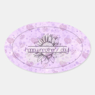 Lilac Sunflower Mother's Day Oval Stickers