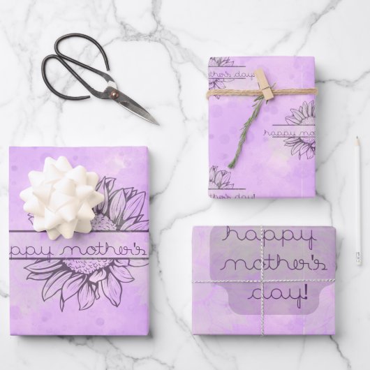 Lilac Sunflower Mother's Day Wrapping Paper Set Geschenkpapier Set (Vorderseite)
