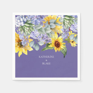 Lilac & Sunflower Wedding Couple Names Serviette
