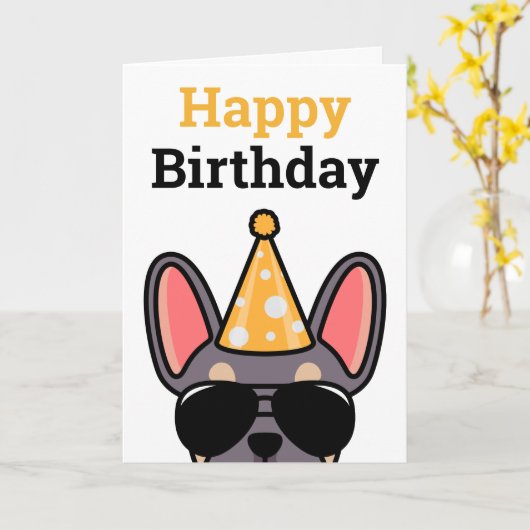Lilac Tan French Bulldog Happy Birthday Card Karte (Gelbe Blume)