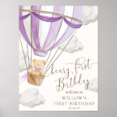 Lilac Teddy Beary Beary First Birthday Welcome Sig Poster (Vorne)