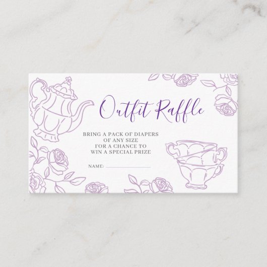 Lilac Toile Tee Party Outfit Raffle Begleitkarte (Vorderseite)