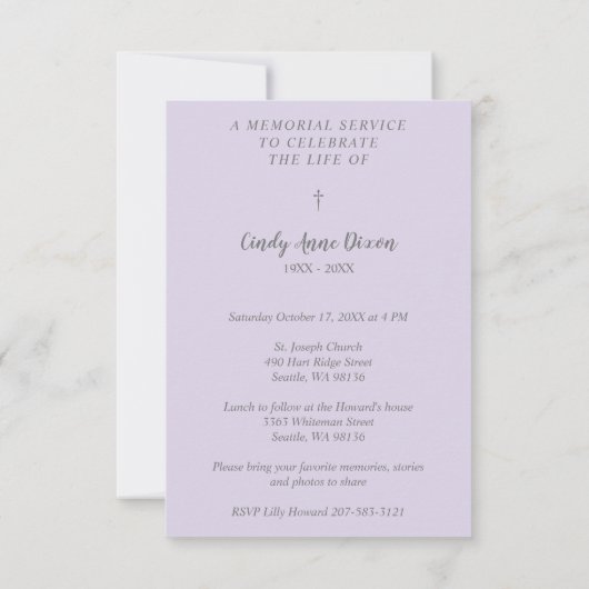 Lilac Trendy Transparency Effect Funeral Dear Ones (Rückseite)