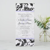 Lilac Trim Black Damask Wirbel Einladung Hochzeit (Stehend Vorderseite)