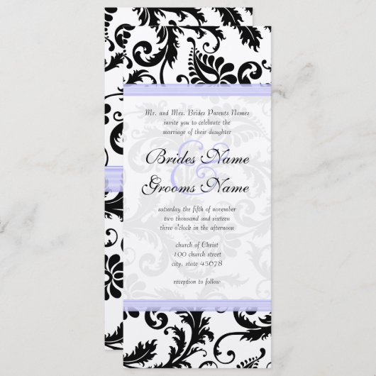 Lilac Trim Black Damask Wirbel Einladung Hochzeit (Vorne/Hinten)