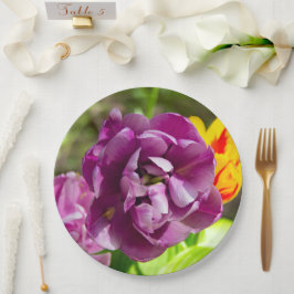 Lilac tulips an einem sonnigen Tag Pappteller