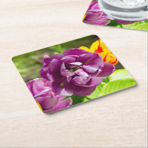 Lilac tulips an einem sonnigen Tag Rechteckiger Pappuntersetzer