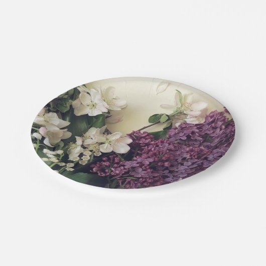 Lilac und Blüten Pappteller (Schrägansicht)