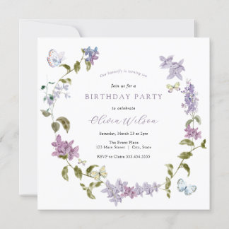 Lilac und Butterflies Einladung zum Geburtstag