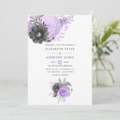 Lilac und Charcoal Floral Wedding Einladung (Stehend Vorderseite)