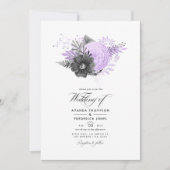 Lilac und Charcoal Floral Wedding Foto Einladung (Vorderseite)