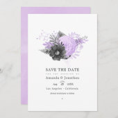 Lilac und Charcoal Floral Wedding Foto Save The Date (Vorne/Hinten)
