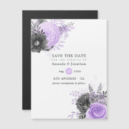 Lilac und Charcoal Floral Wedding Save the Date Magneteinladung