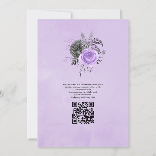 Lilac und Charcoal QR Code UAWG Wedding Einladung (Rückseite)
