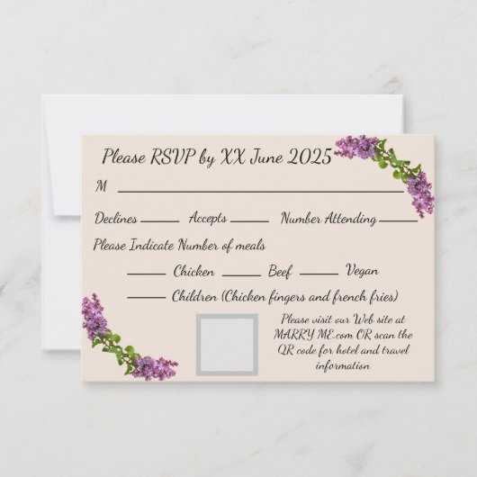 Lilac- und Creme-Response-Karte RSVP Karte (Vorderseite)