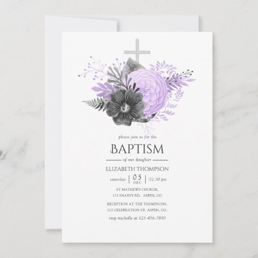 Lilac und die Karkohle-Flora-Taufe Einladung (Vorderseite)