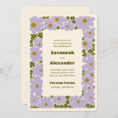Lilac und Forest Green Groovy Blooms Boho Wedding Einladung (Vorne/Hinten)