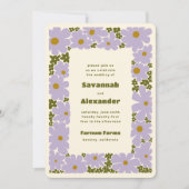 Lilac und Forest Green Groovy Blooms Boho Wedding Einladung (Vorderseite)
