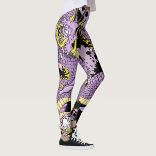Lilac und Gelber Splash Dragon Tattoo Leggings