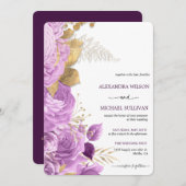 Lilac und Gold Floral Elegante Hochzeit Einladung (Vorne/Hinten)