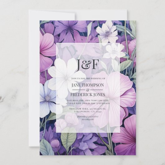 Lilac und Gray Floral Wedgram Einladung (Vorderseite)