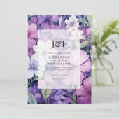 Lilac und Gray Floral Wedgram Einladung (Stehend Vorderseite)