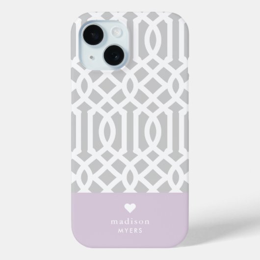 Lilac und Gray Trellis Heart Monogram Case-Mate iPhone Hülle (Rückseite)