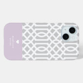 Lilac und Gray Trellis Heart Monogram Case-Mate iPhone Hülle (Rückseite (Horizontal))