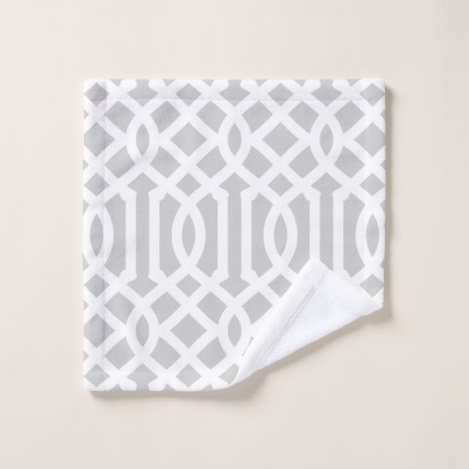 Lilac und Gray Trellis Monogram | Editierbare Farb Badhandtuch Set (Waschlappen)