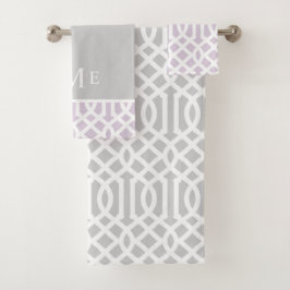 Lilac und Gray Trellis Monogram | Editierbare Farb Badhandtuch Set