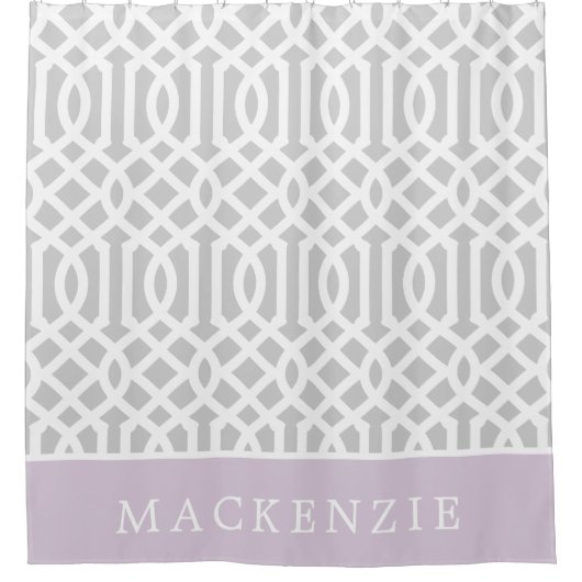 Lilac und Gray Trellis Monogram | Editierbare Farb Duschvorhang (Vorderseite)