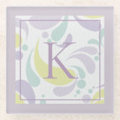 Lilac und Green Pastel Lichtmuster Monogramm Glasuntersetzer (Vorderseite)
