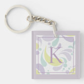 Lilac und Green Pastel Lichtmuster Monogramm Schlüsselanhänger (Vorderseite)
