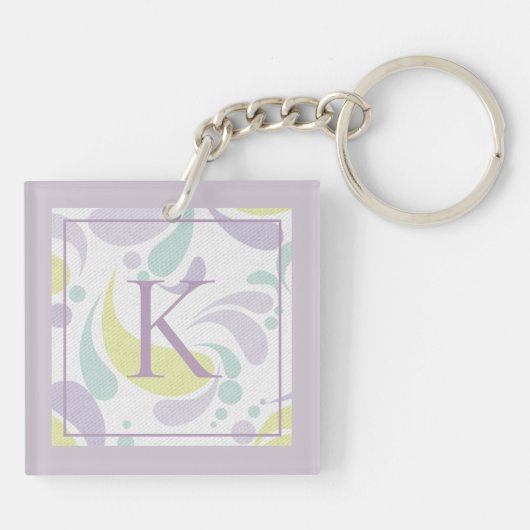 Lilac und Green Pastel Lichtmuster Monogramm Schlüsselanhänger (Rückseite)