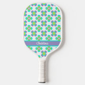 Lilac- und Green-Retro-Blumenmuster Pickleball Schläger (Rückseite)