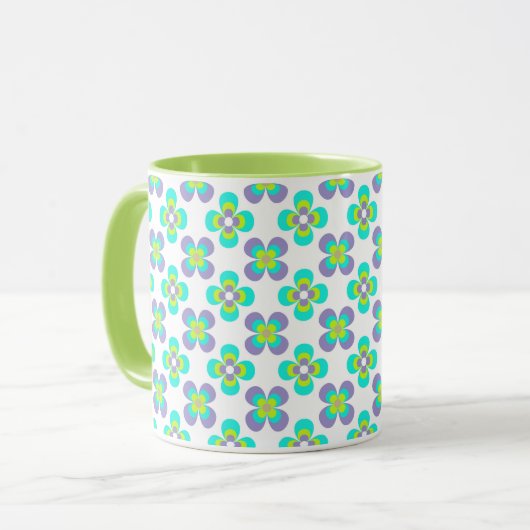 Lilac- und Green-Retro-Blumenmuster Tasse (Vorderseite Links)