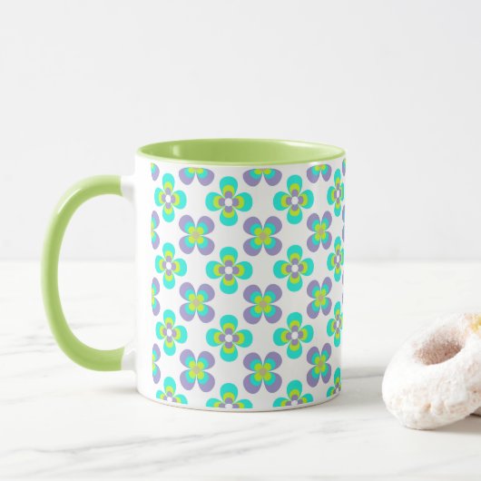 Lilac- und Green-Retro-Blumenmuster Tasse (Mit Donut)