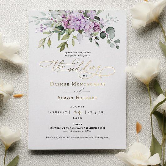 Lilac und Greenerity Wedding Lila Foil Accents Folieneinladung