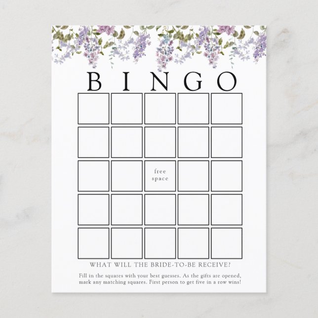 Lilac und Lavender Baby Bingo Game Card (Vorderseite)