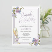 Lilac und Lavender Brunch und Bubbly Brautparty Einladung (Stehend Vorderseite)