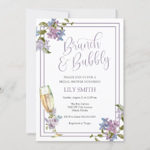 Lilac und Lavender Brunch und Bubbly Brautparty Einladung