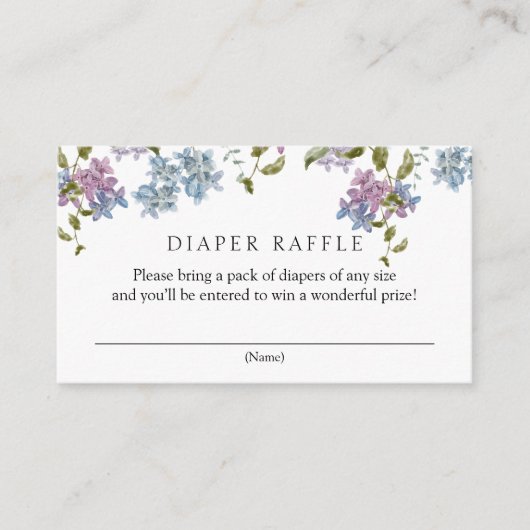 Lilac und Lavender Diaper Raffle Baby Dusche Begleitkarte (Vorderseite)