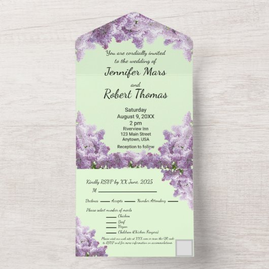 Lilac und Light Sage All In One Einladung (Innen)