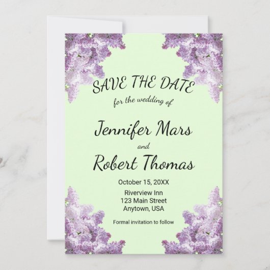 Lilac und Light Sage Wedding Save The Date (Vorderseite)