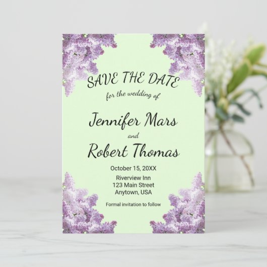 Lilac und Light Sage Wedding Save The Date (Stehend Vorderseite)