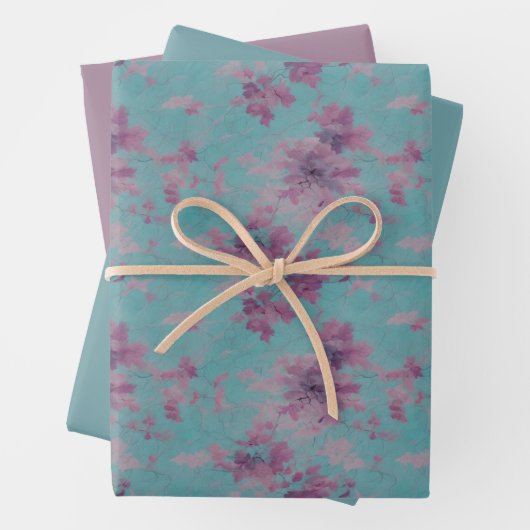 Lilac und Lila Blume Design auf Blue Geschenkpapier Set (Beispiel)